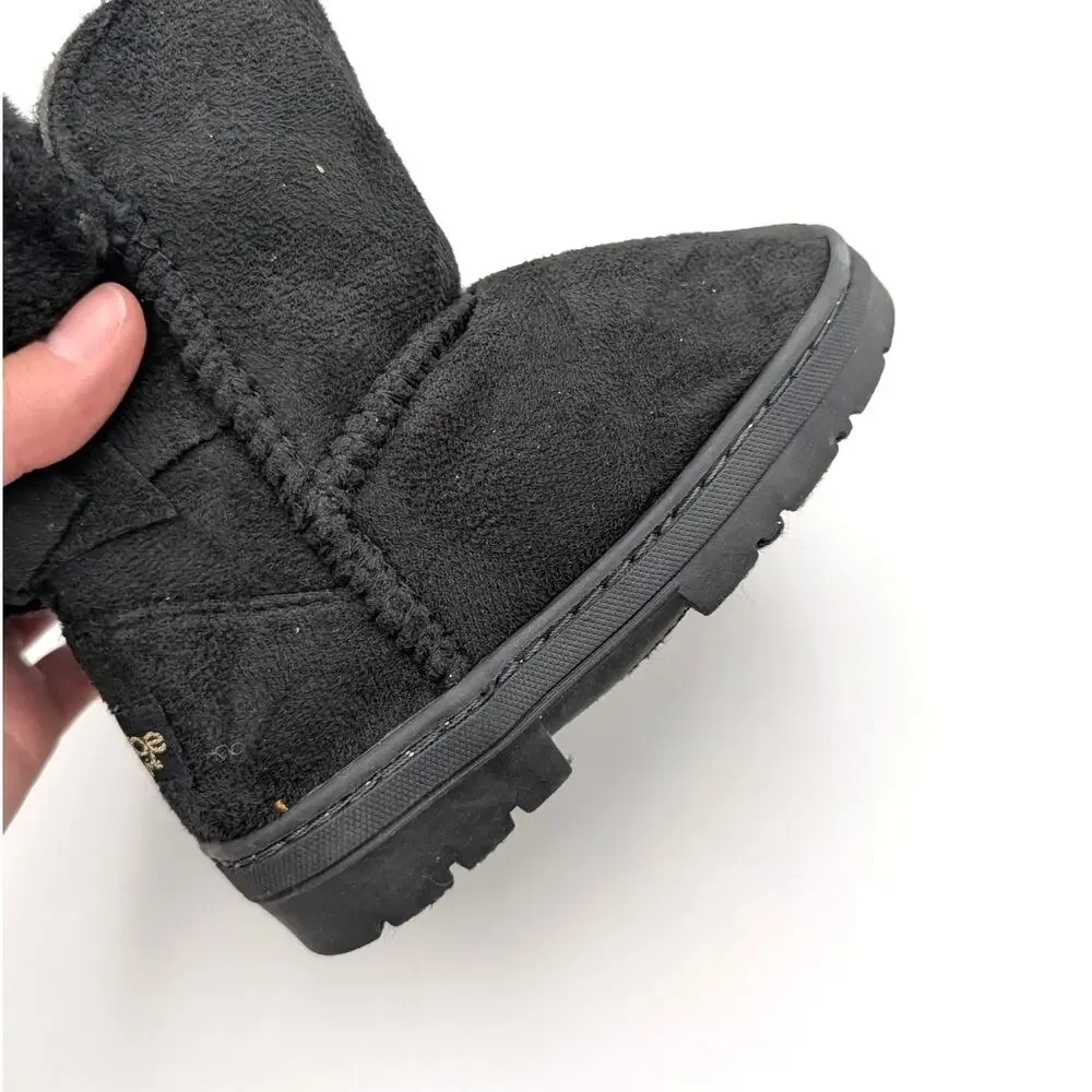 Bebe Bow Shaft Faux Shearling Lined Winter Boots Kids' Black Size US9 EU25